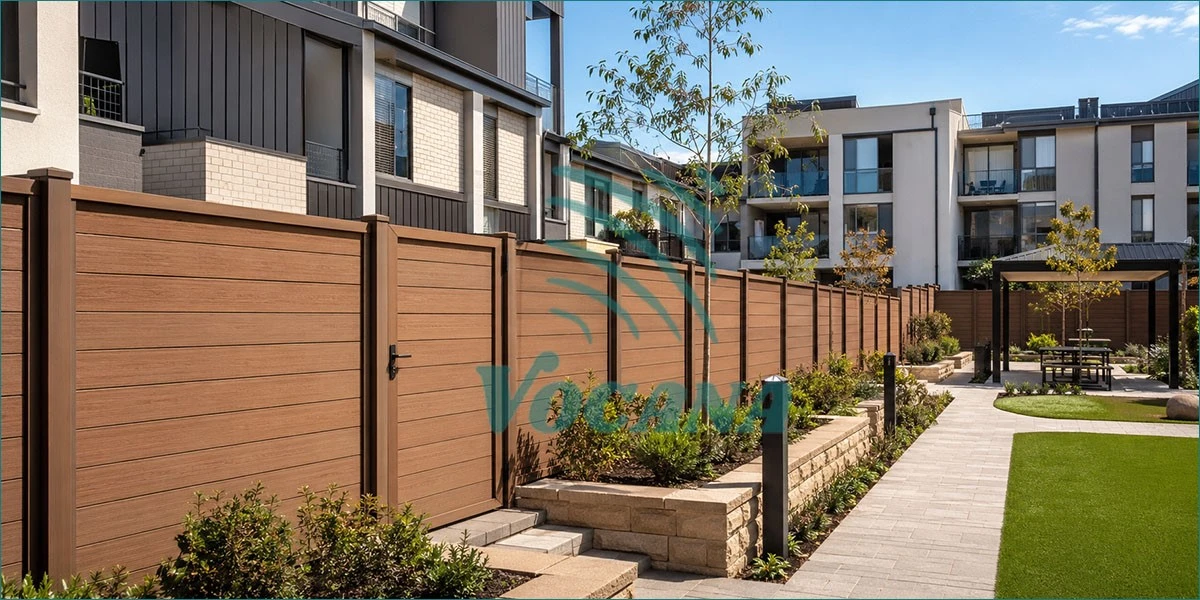 product-1-1 Composite privacy fence panels around an Australian multi-family residential landscape